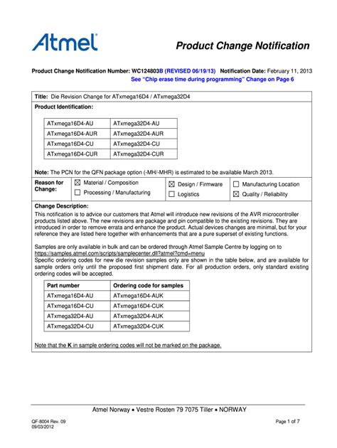 Product change notification .